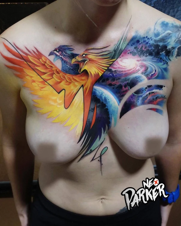 Illustrative Phoenix, Galaxy tattoo on Chest