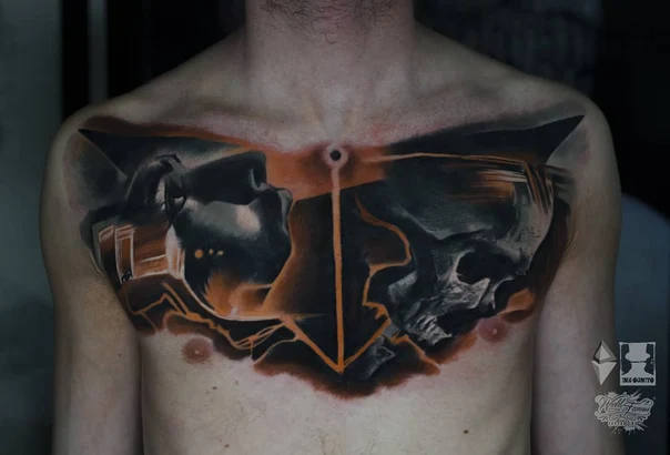 Black & Grey Skull, Anchor tattoo on Chest