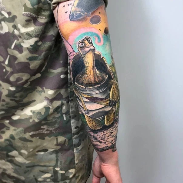 Illustrative Turtle, Character tattoo on Full Sleeve