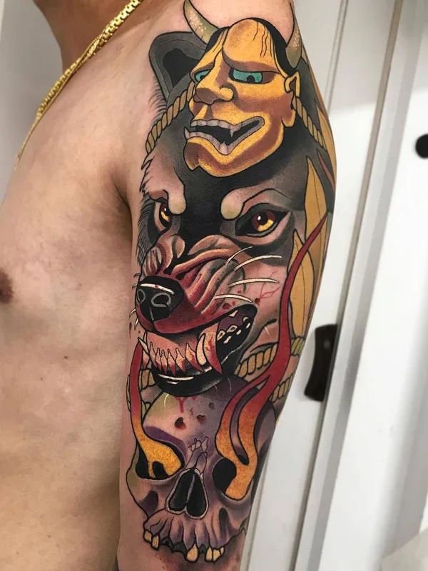 male color neo traditional Tatuaggio su full sleeve #25124 | Tatuatore Roger Mares