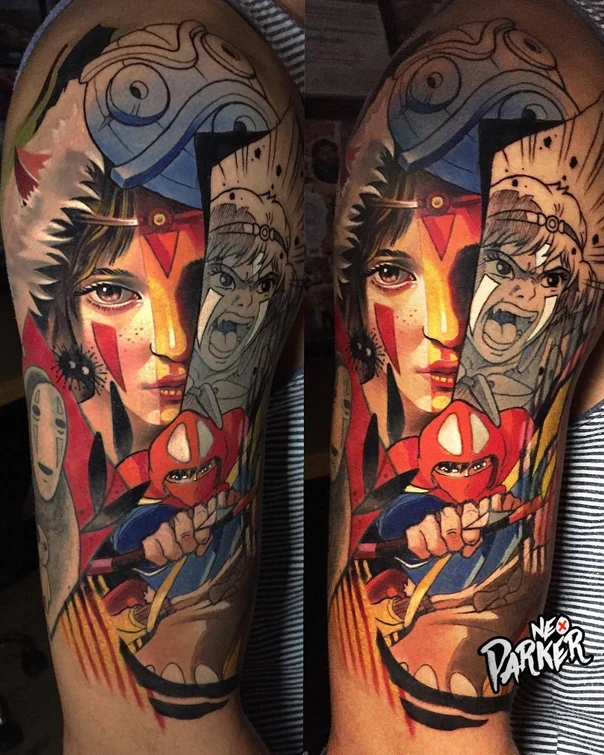Anime Anime, Portrait tattoo on Full Sleeve