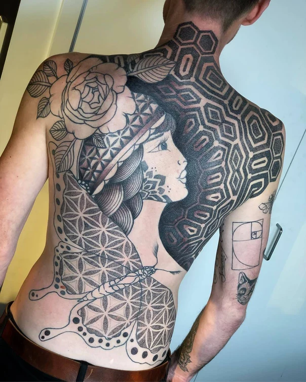 Geometric Geometric, Butterfly tattoo on Full Back