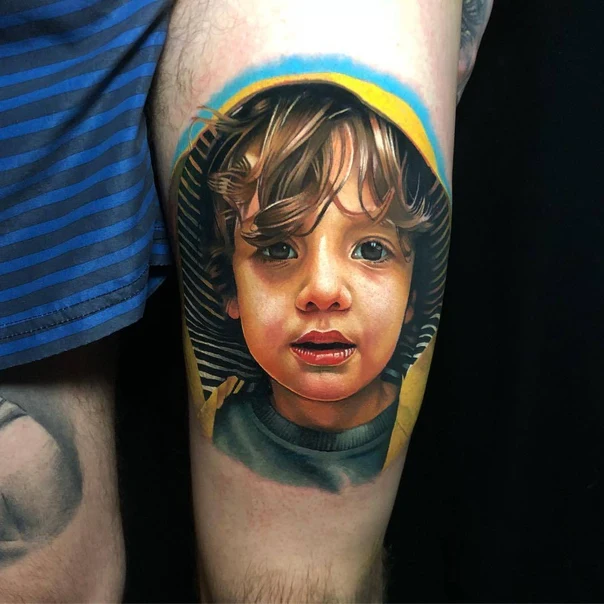Realism Portrait tattoo on Thigh