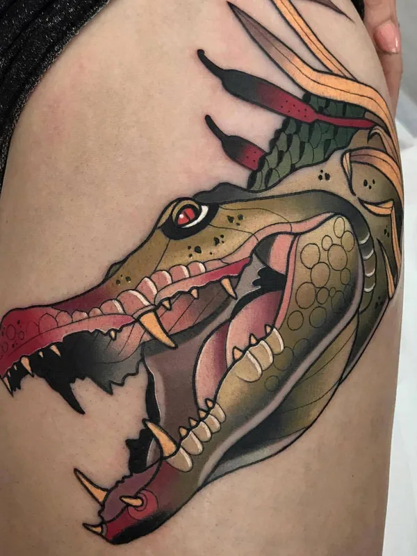 color neo traditional Tatuaggio su thigh #25125 | Tatuatore Roger Mares