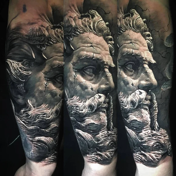 Realism Statue, Face tattoo on Forearm