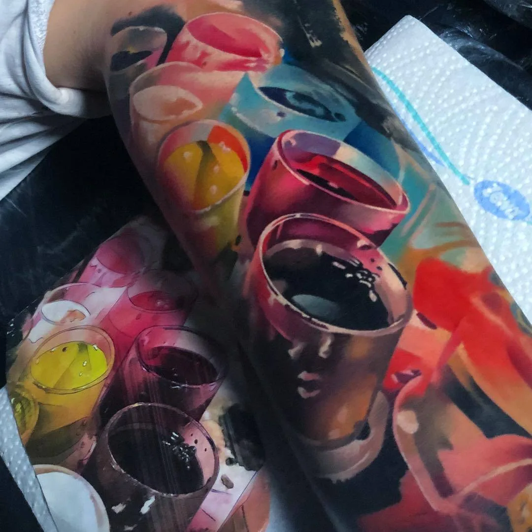 Tattoo artist Igor Mitrenga, authors color relistic portrait tattoo in graffiti design | Prague, Czech