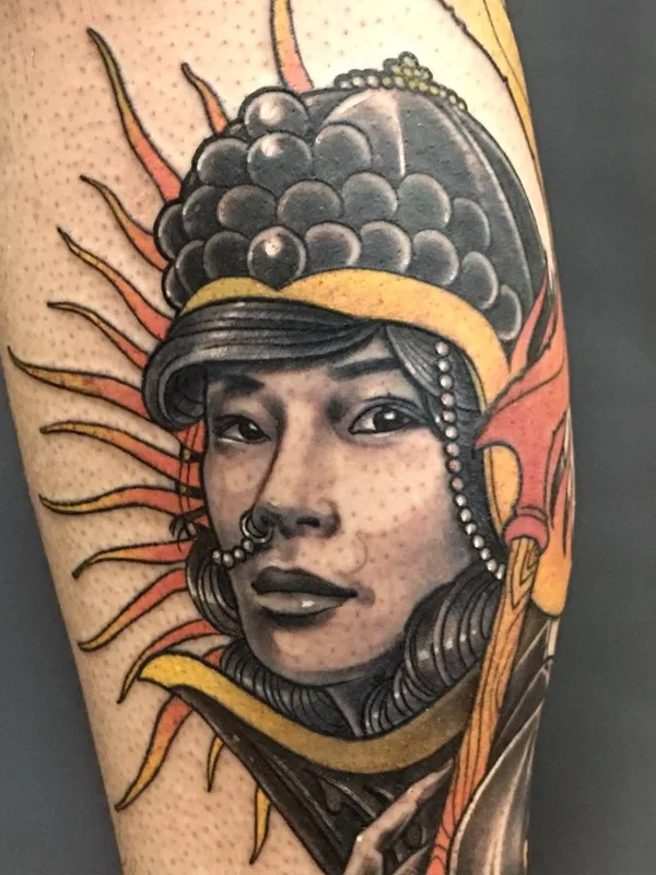female color neo traditional tatuaje en calf #24501 | Tatuador Рост Won Tu