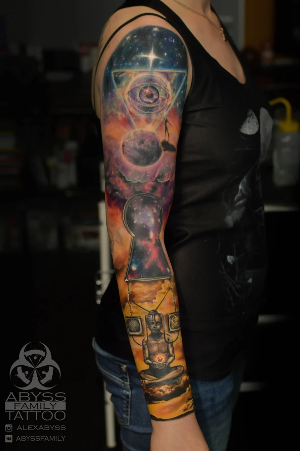 Сюрреализм Eye, Universe tattoo на Полный рукав