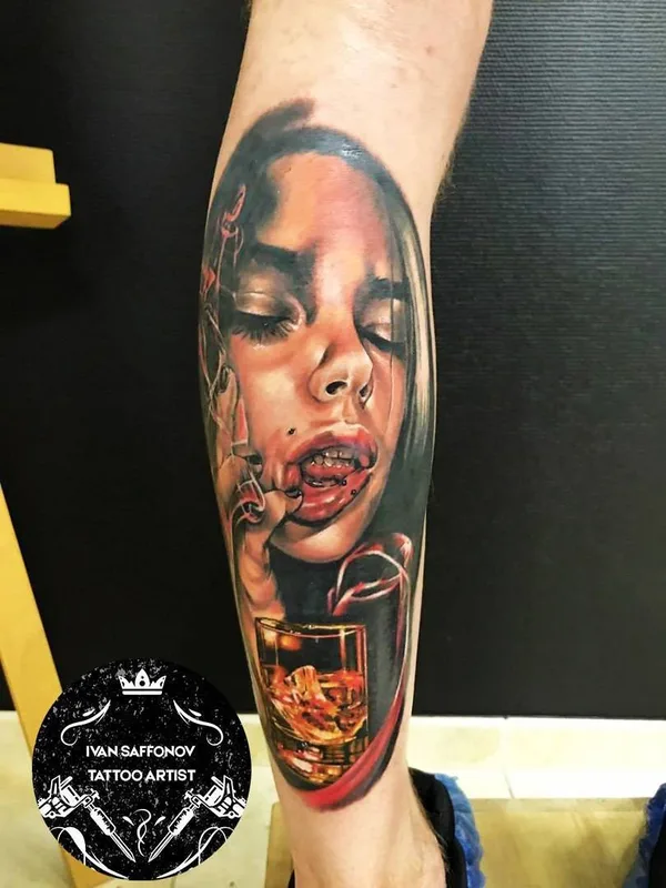 female color realism татуировка на calf #24211 | Тату мастер Иван Сафонов