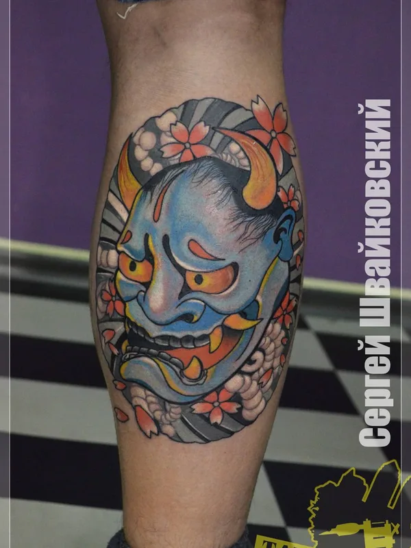 color japanese 纹身 在 calf #24681 | 纹身师 Serg Shvayko