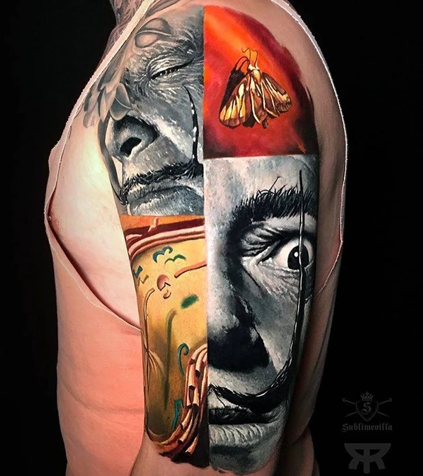 Realism Face, Clock tattoo on Full Sleeve