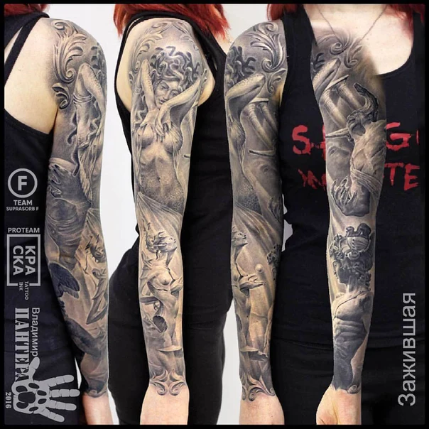 Реализм Figure, Sculpture tattoo на Полный рукав