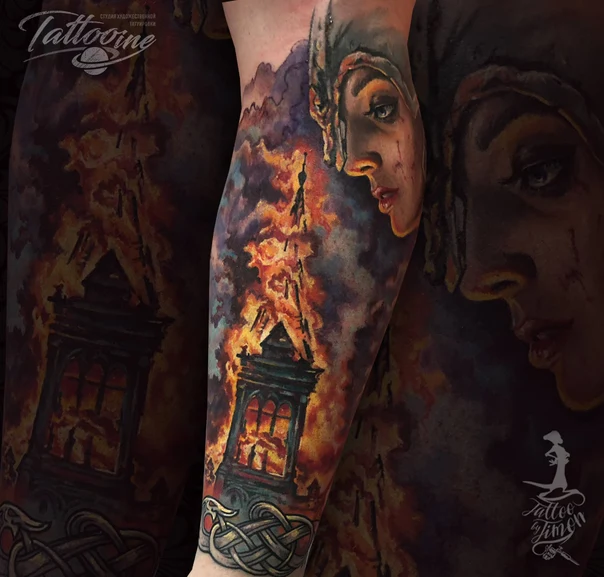 Реализм Portrait, Building tattoo на Предплечье