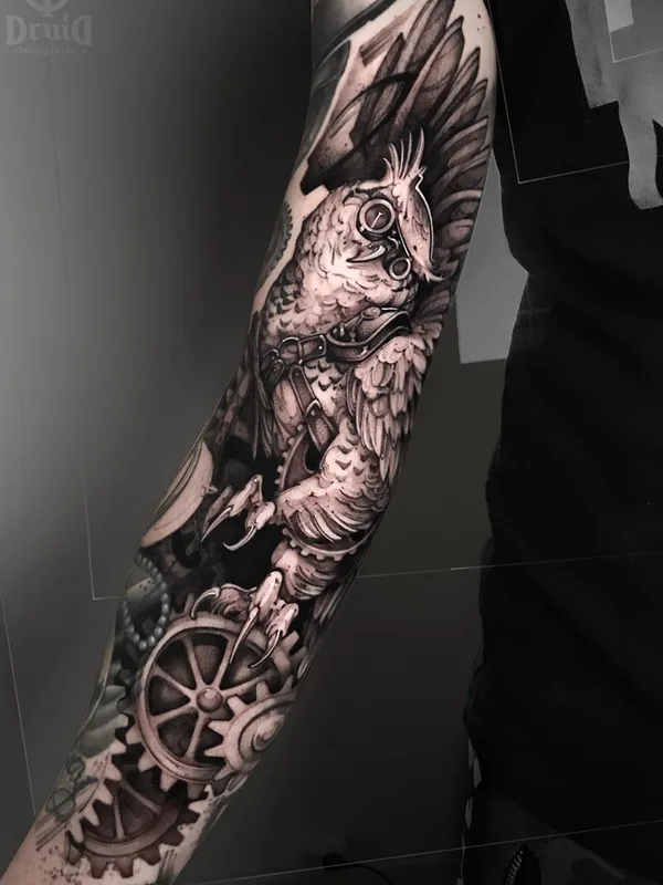 black and grey biomechanical татуировка на full sleeve #37306 | Тату мастер Дмитрий UGLΨX Жернова