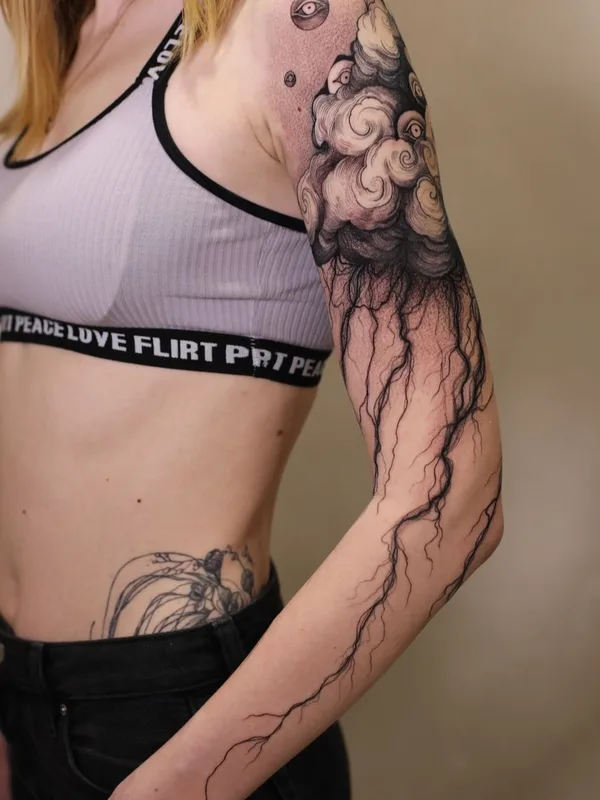 female black and grey blackwork татуировка на full sleeve #37444 | Тату мастер Константин Строкин