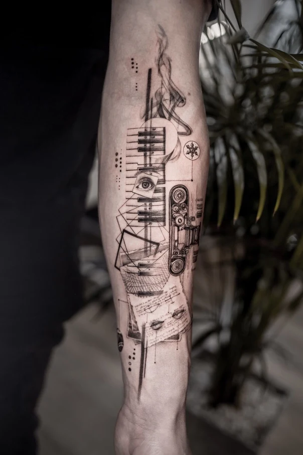 Sketch Piano, Eye tattoo on Forearm