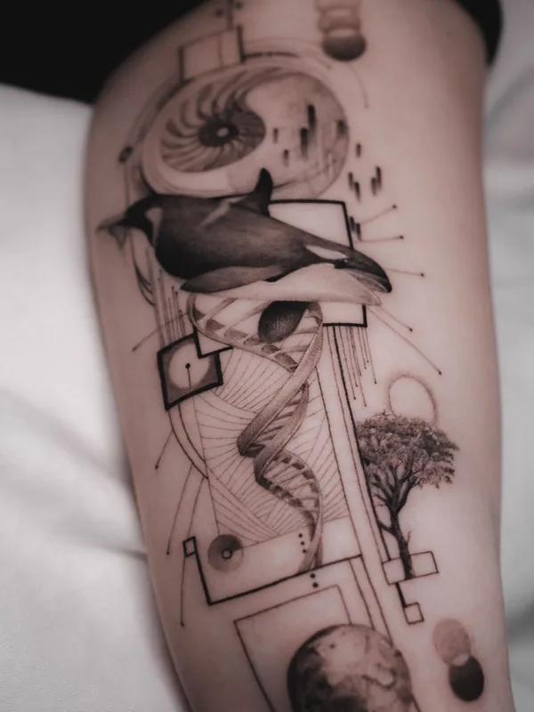 black and grey geometric 纹身 在 forearm #37577 | 纹身师 Maxime Etienne