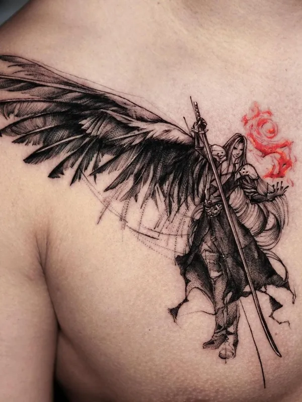 black and grey sketch tattoo auf chest #42301 | Tätowierer BK