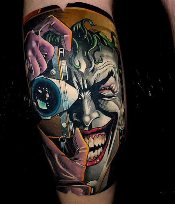 Realism Joker, Portrait tattoo on Calf