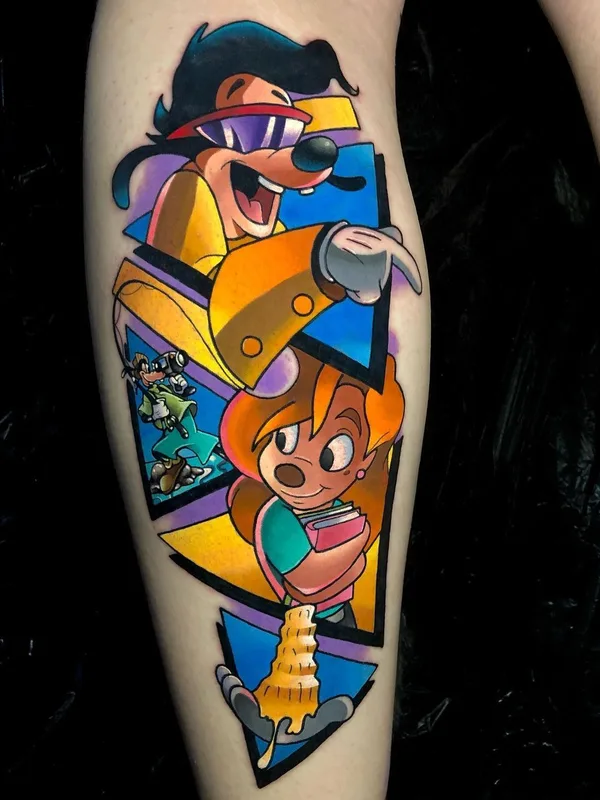 color cartoon tattoo auf calf #42321 | Tätowierer Dane Grannon