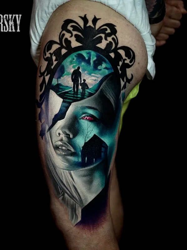 color realism татуировка на thigh #42333 | Тату мастер Gorsky Tattoos