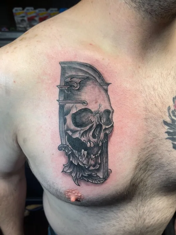 male black and grey black and grey Tatuaggio su chest #42343 | Tatuatore Arcangel Villanueva Tattoos
