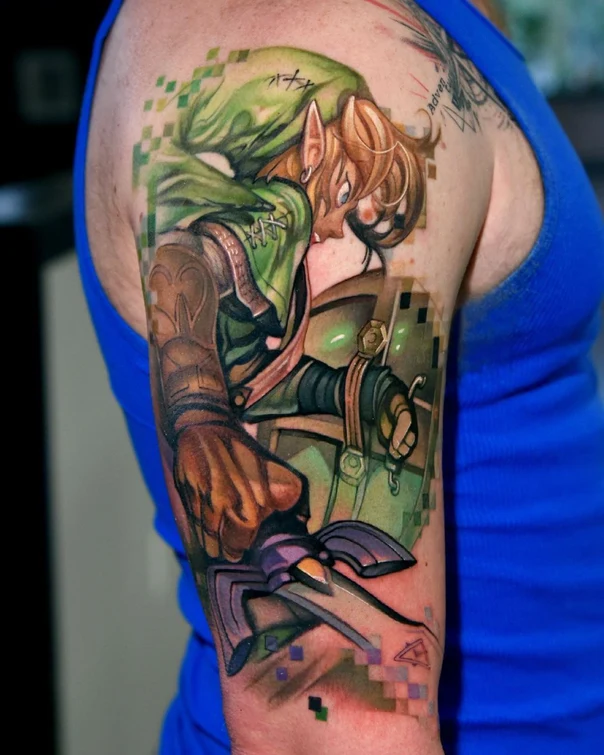 Anime Character, Video game tattoo on Full Sleeve