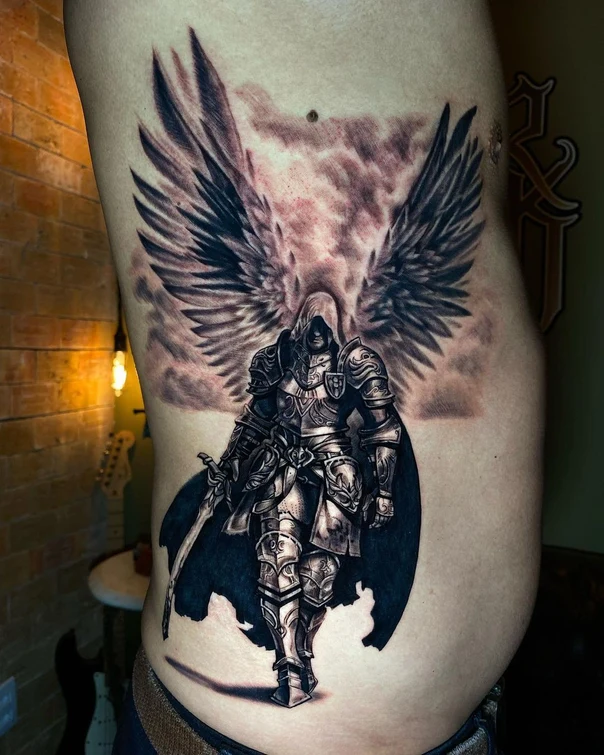 Realism Angel, Knight tattoo on Side