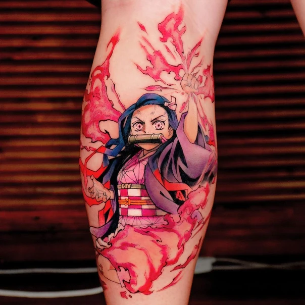 Anime Anime character, Fire tattoo on Thigh