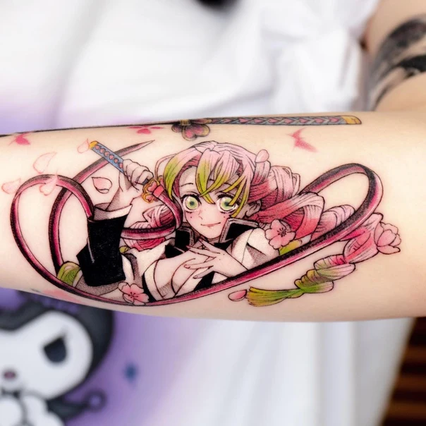 Anime Anime character, Flowers tattoo on Forearm