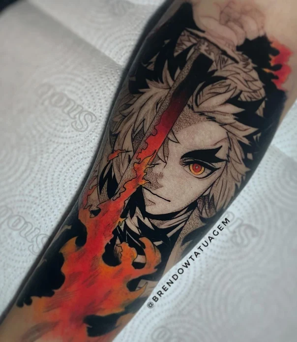 Anime Anime character, Flames tattoo on Forearm