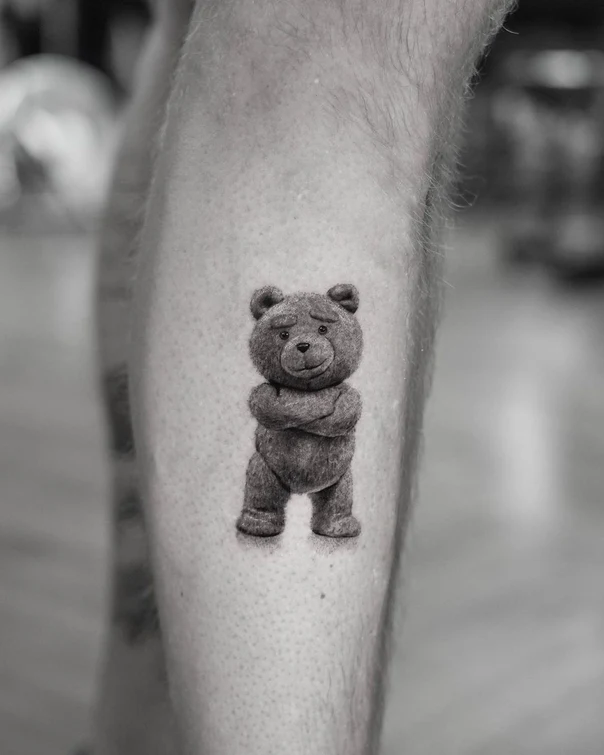 Realism Bear tattoo on Calf