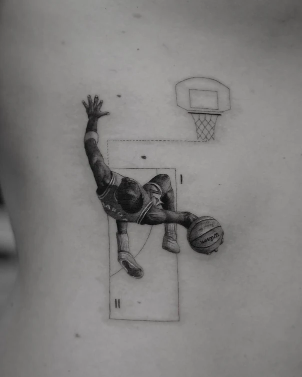 Sketch Basketball, Athlete tattoo on Back