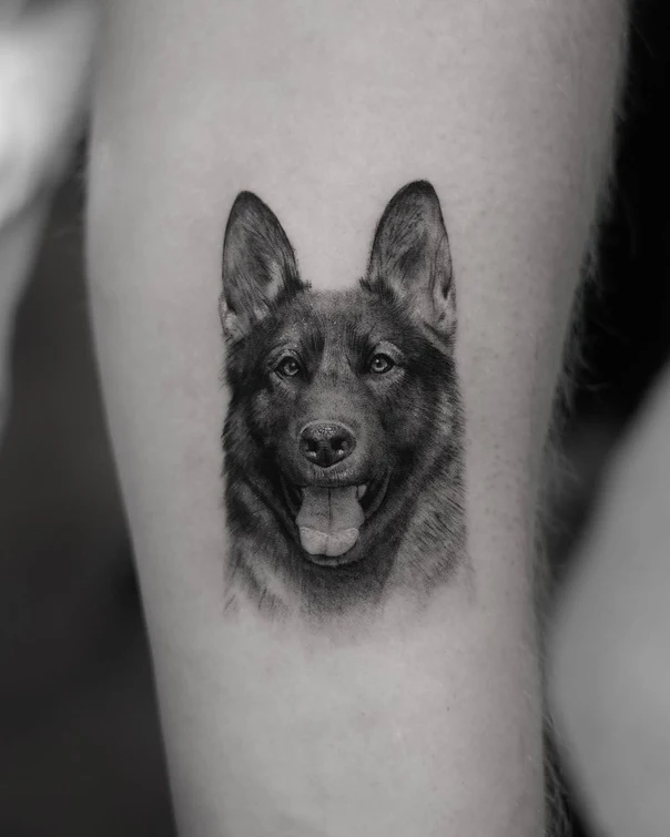 Realism Dog tattoo on Thigh