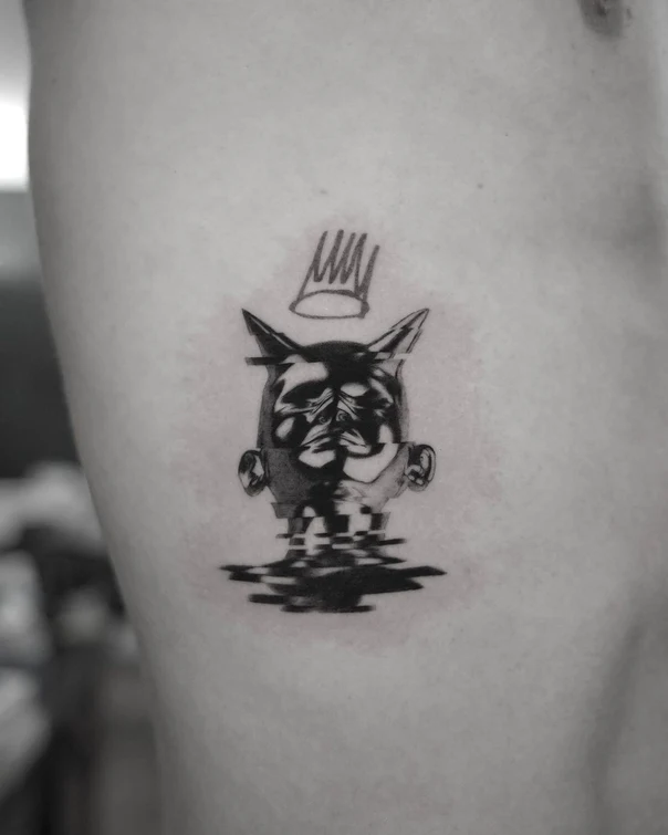 Blackwork Face, Crown tattoo on Side