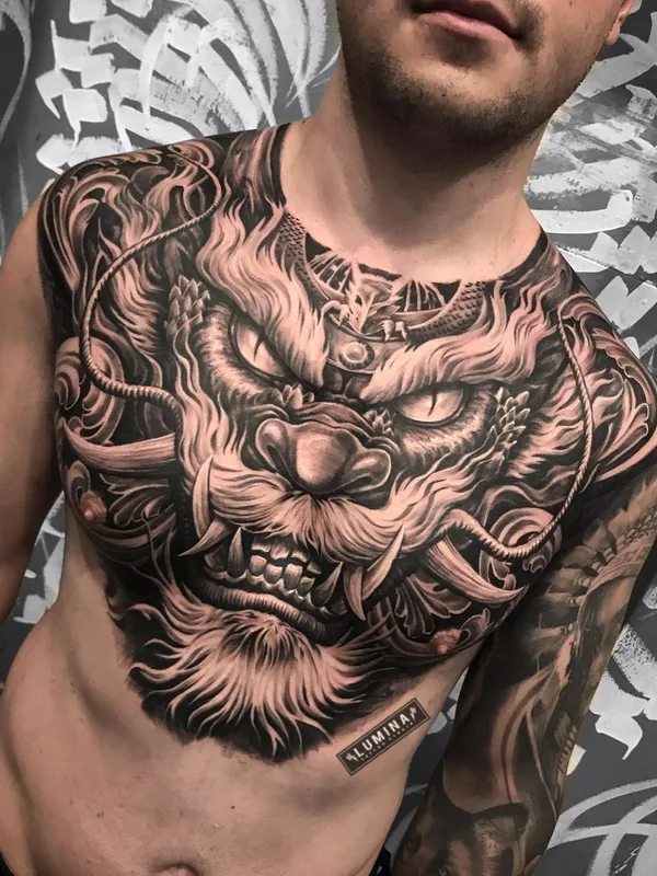 male black and grey black and grey татуировка на chest #42483 | Тату мастер Lumina