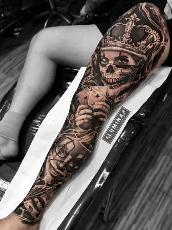 black and grey black and grey татуировка на full sleeve #42484 | Тату мастер Lumina