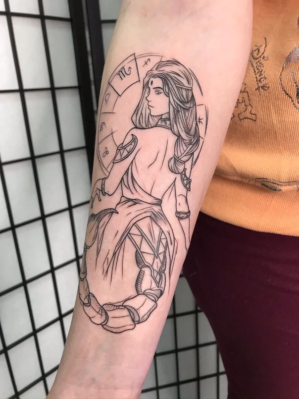 Linework Zodiac, Woman tattoo on Forearm