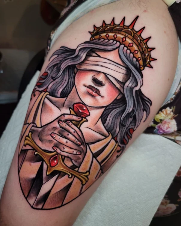 Neo Traditional Figure, Sword tattoo on Upper Arm