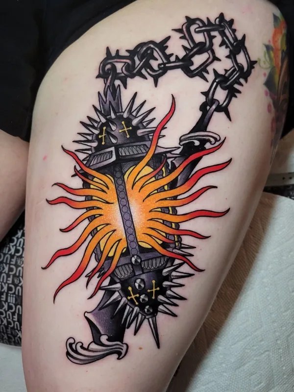 color neo traditional tatouage sur thigh #42552 | Artiste tatoueur Shannon Gamerl