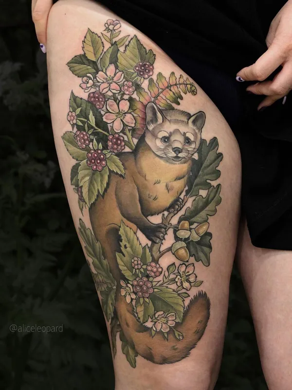 female color illustrative татуировка на thigh #42590 | Тату мастер Алиса Леопард