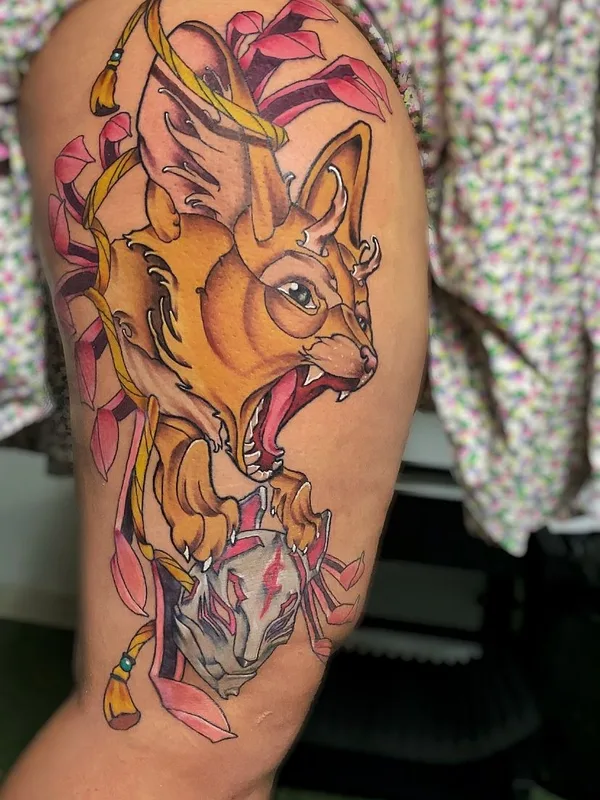 color illustrative tattoo auf thigh #42611 | Tätowierer Захаров Сергей 