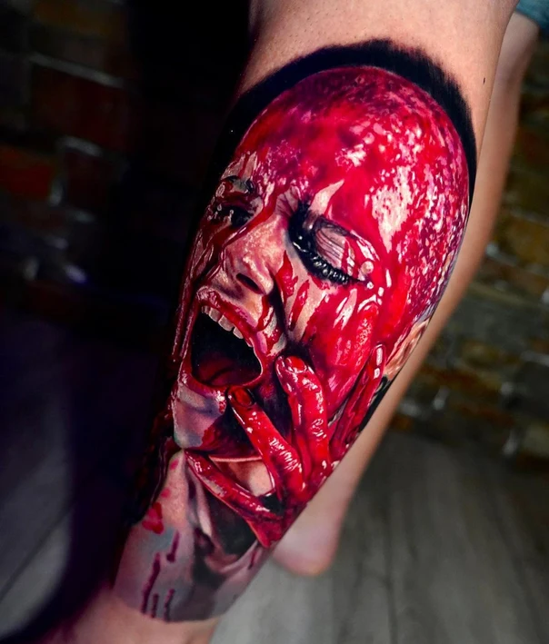 Realism Face, Gore tattoo on Forearm