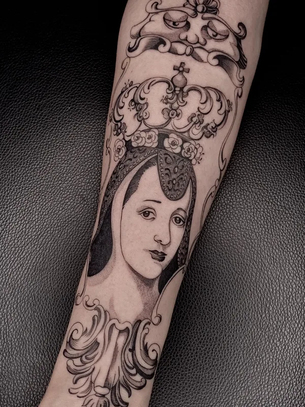 female black and grey black and grey 纹身 在 forearm #58763 | 纹身师 Ulises Indio