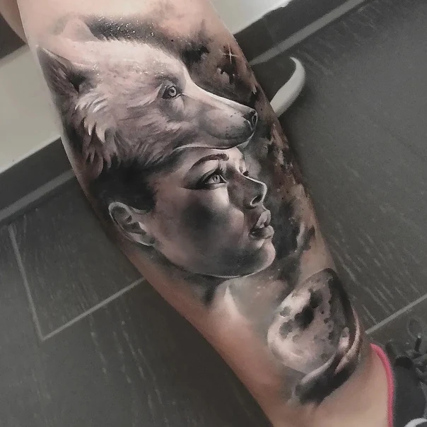 Realism Wolf, Woman tattoo on Forearm