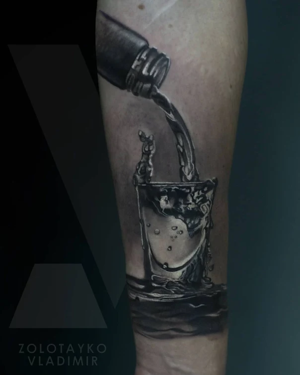 Realism Glass, Water tattoo on Forearm
