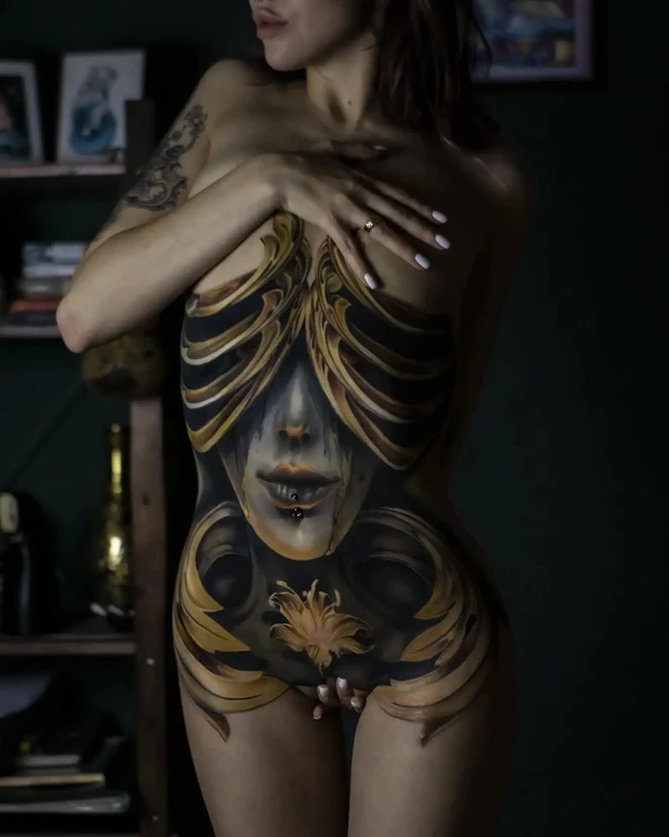 Realism Face, Floral tattoo on Chest