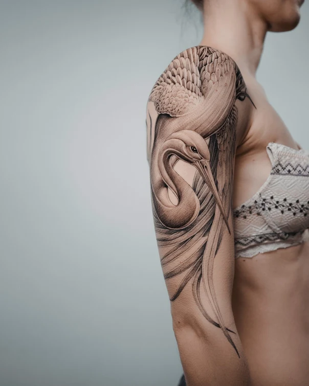 Black & Grey Bird tattoo on Full Sleeve