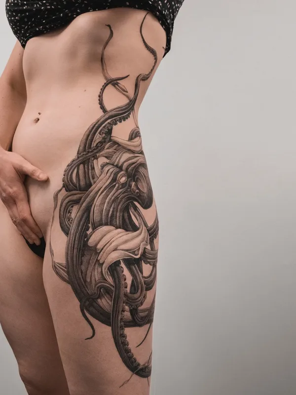 female black and grey black and grey 纹身 在 side #58869 | 纹身师 Ezer