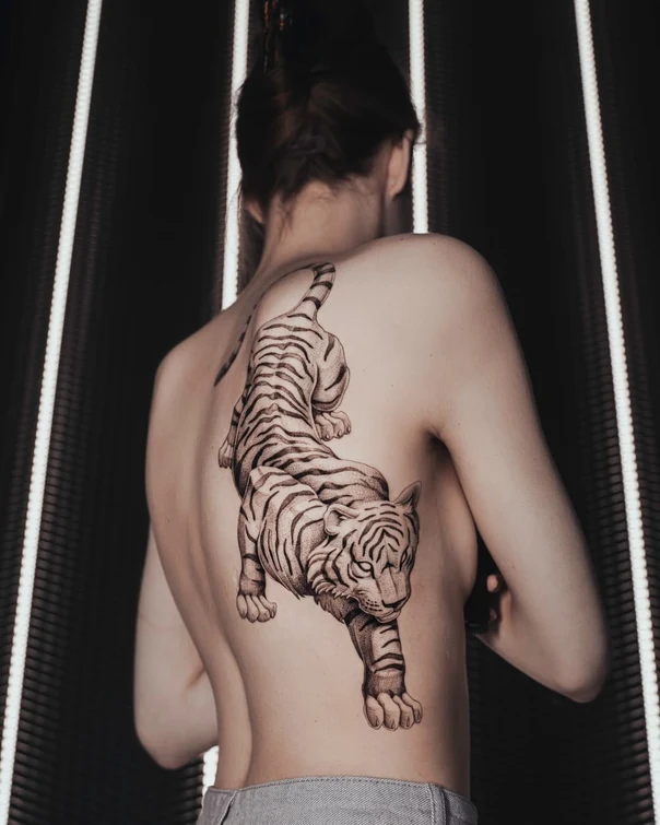 Realism Tiger tattoo on Upper Back
